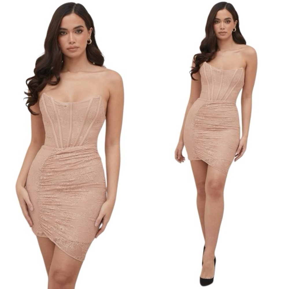 House of CB Bodycon Corset Dress Lace Czarina Sexy Cream Nude Size Medium 6/8